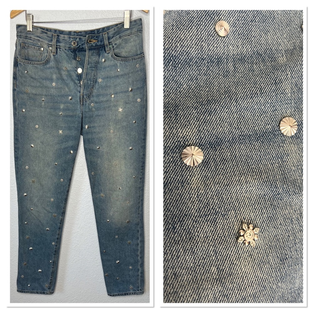 &Denim Vintage Fit High Waist Studded Jeans Sz 29 100% Cotton